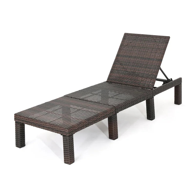 Jamia Chaise Lounger, Brown Wicker, Iron, Adjustable Backrest, 77 Inch