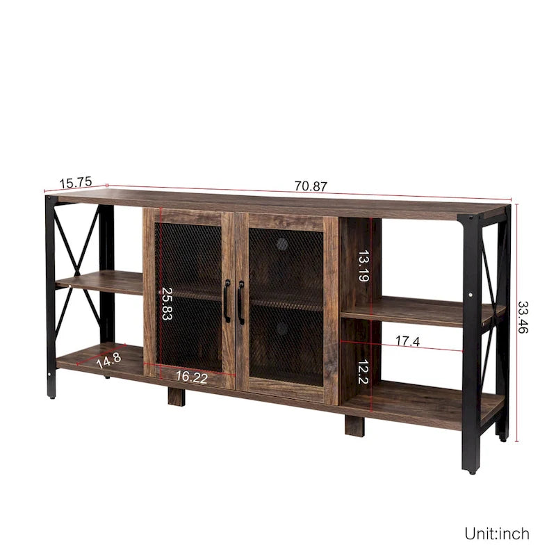 Industrial Farmhouse TV Stand with 4 Storage Shelf and 2 Storage Cabinets for Living Rooms and Kitchens
