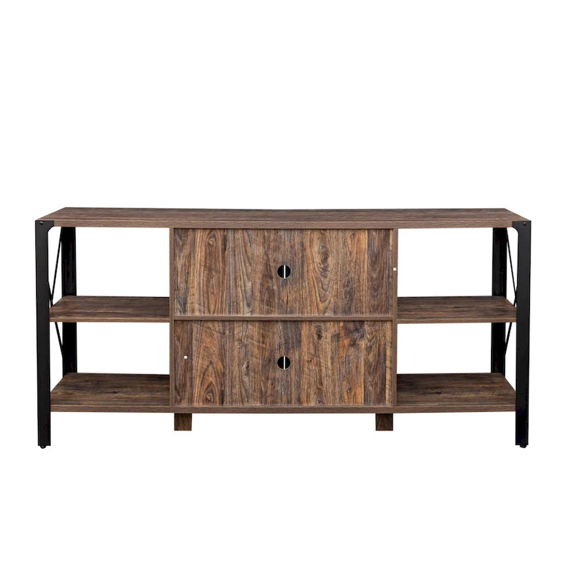 Industrial Farmhouse TV Stand with 4 Storage Shelf and 2 Storage Cabinets for Living Rooms and Kitchens