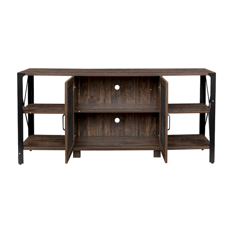 Industrial Farmhouse TV Stand with 4 Storage Shelf and 2 Storage Cabinets for Living Rooms and Kitchens