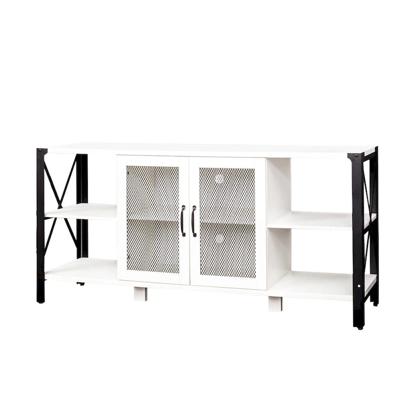 Industrial Farmhouse TV Stand with 4 Storage Shelf and 2 Storage Cabinets for Living Rooms and Kitchens