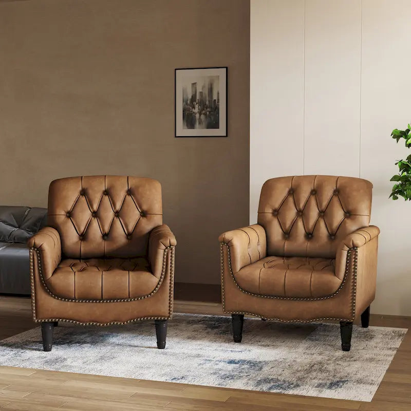 Modern Tufted Accent Armchair with Nailhead Trim Set of 2