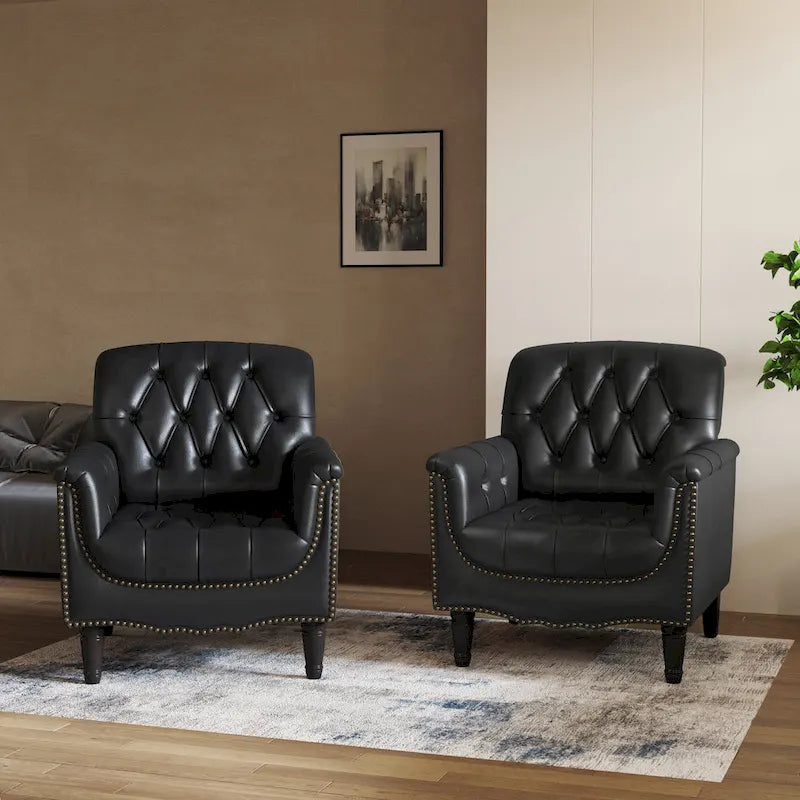Modern Tufted Accent Armchair with Nailhead Trim Set of 2