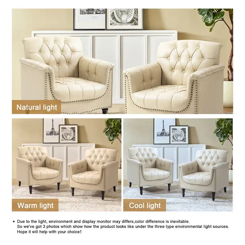 Modern Tufted Accent Armchair with Nailhead Trim Set of 2