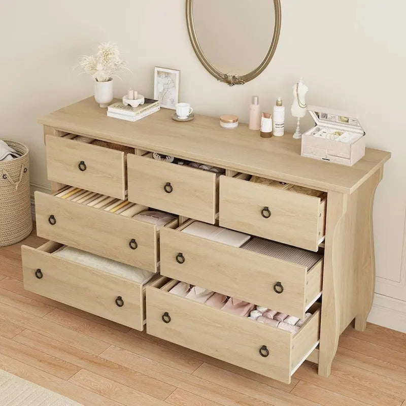 Natural 7-Drawer Dresser for Living Room, Bedroom, Entryway