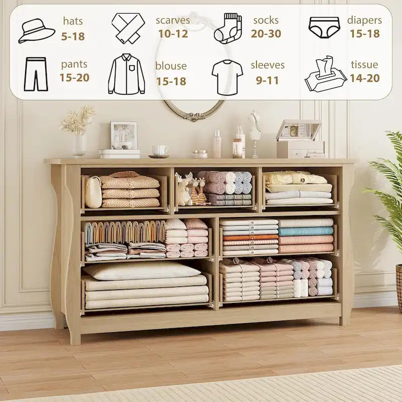 Natural 7-Drawer Dresser for Living Room, Bedroom, Entryway