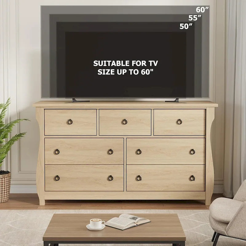 Natural 7-Drawer Dresser for Living Room, Bedroom, Entryway