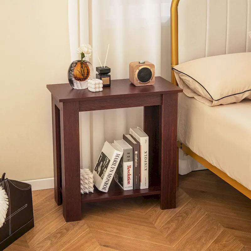 Gymax 2 PCS 2-Tier End Table Modern Sofa Bedside Compact Nightstand w/