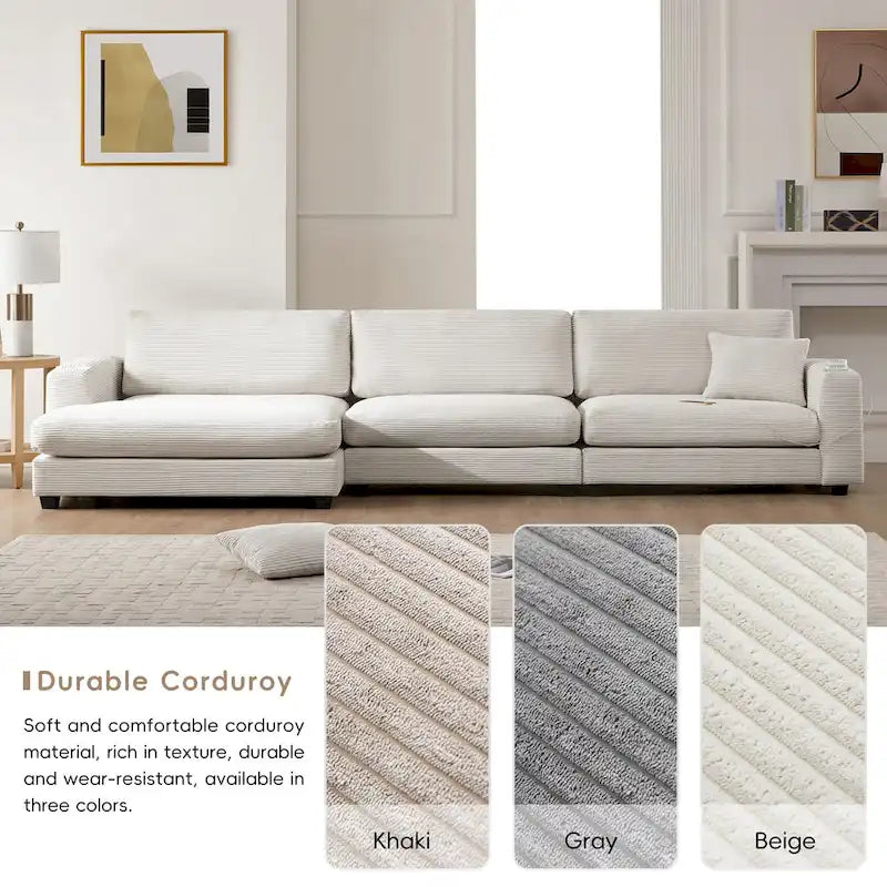 Oversized Corduroy Sectional Sofa,L Shaped Deep Seating Cloud Couch