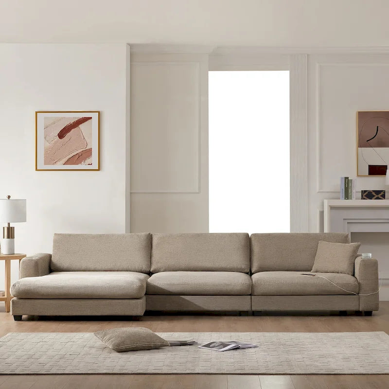 Oversized Corduroy Sectional Sofa,L Shaped Deep Seating Cloud Couch