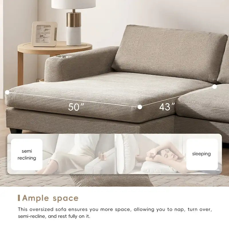 Oversized Corduroy Sectional Sofa,L Shaped Deep Seating Cloud Couch