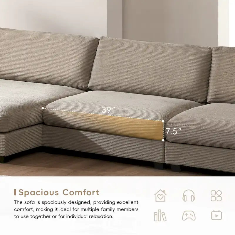 Oversized Corduroy Sectional Sofa,L Shaped Deep Seating Cloud Couch