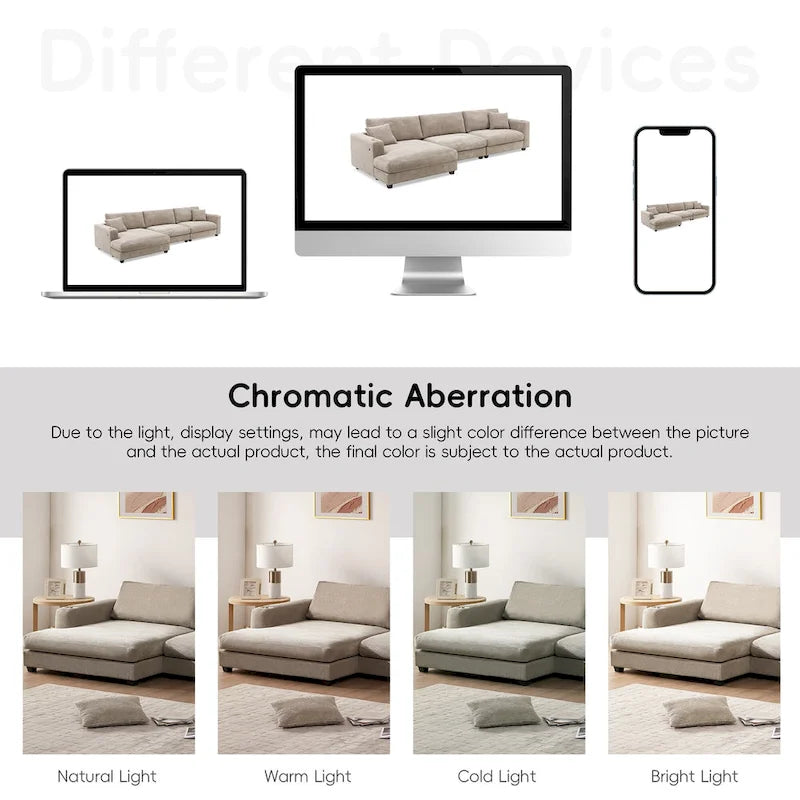 Oversized Corduroy Sectional Sofa,L Shaped Deep Seating Cloud Couch