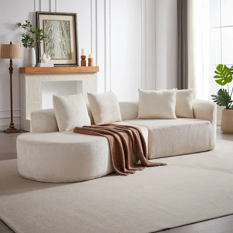 114 Chenille Deep-Seat Sectional Sofa with 4 Pillows