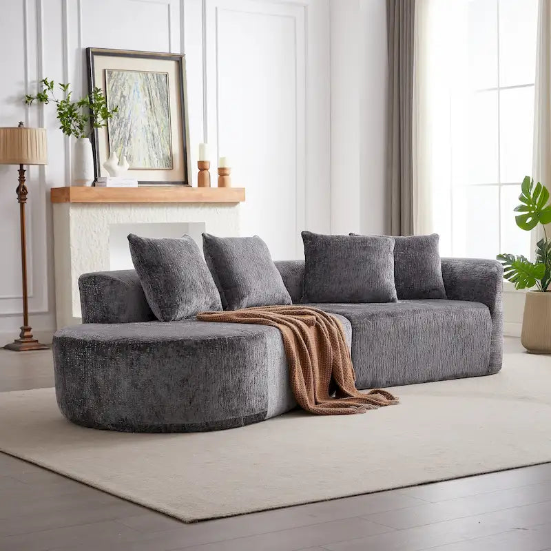 114 Chenille Deep-Seat Sectional Sofa with 4 Pillows