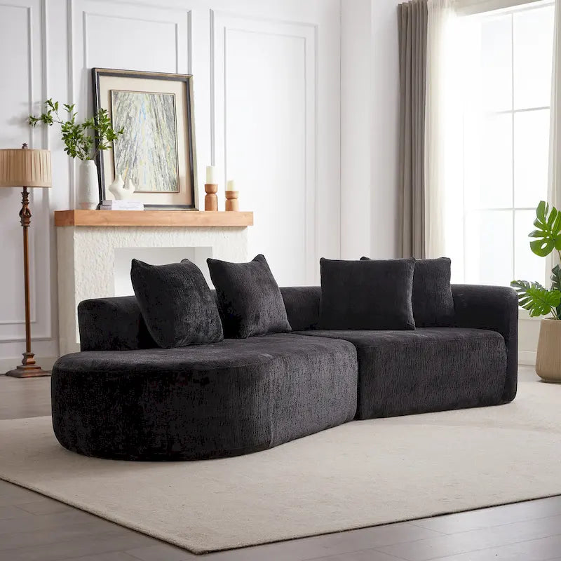 114 Chenille Deep-Seat Sectional Sofa with 4 Pillows