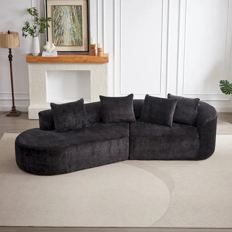 114 Chenille Deep-Seat Sectional Sofa with 4 Pillows