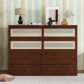 Queen Size Murphy Bed, Pine Wood Cabinet Bed with Rattan Decoration and Storage Drawer,Walnut