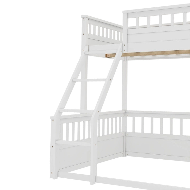 Twin XL over Queen Bunk Bed with Ladder and Guardrails, White