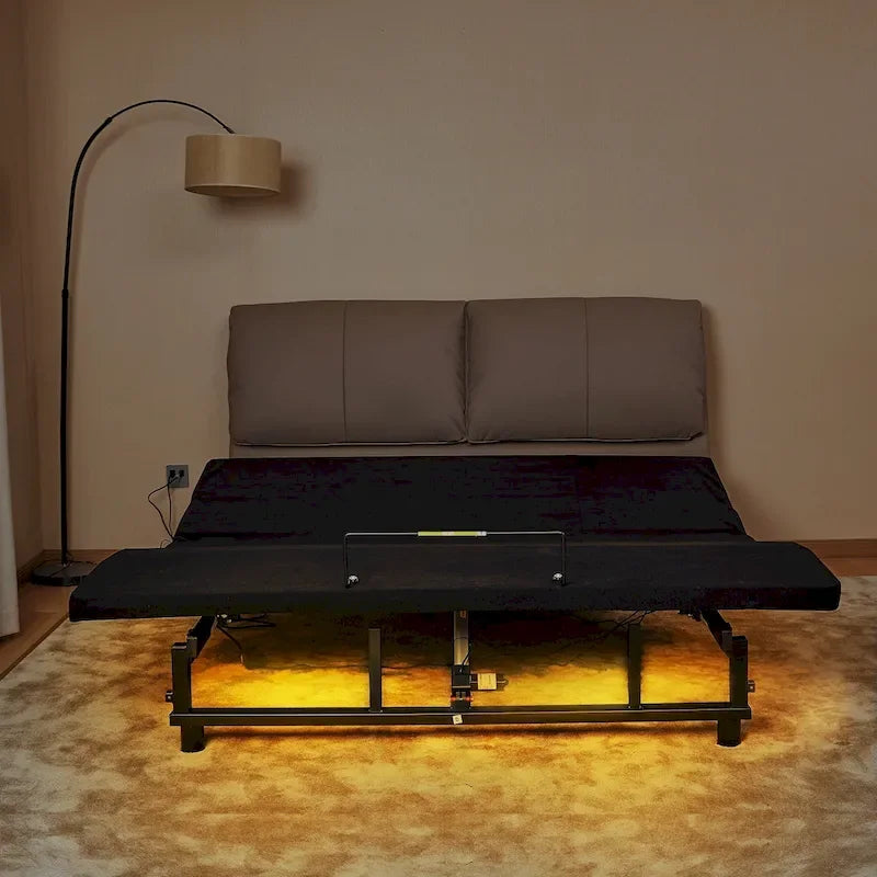 Queen Size Foldable Bed Premium Adjustable Bed Frame with Wireless Remote, USB Charging & Underbed Lighting
