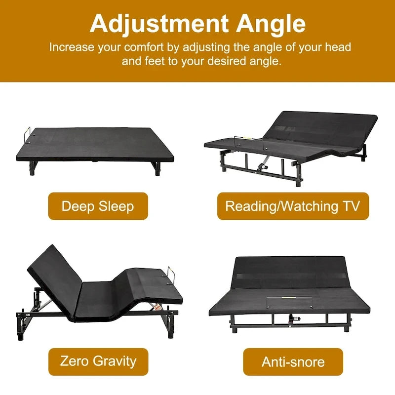 Queen Size Foldable Bed Premium Adjustable Bed Frame with Wireless Remote, USB Charging & Underbed Lighting