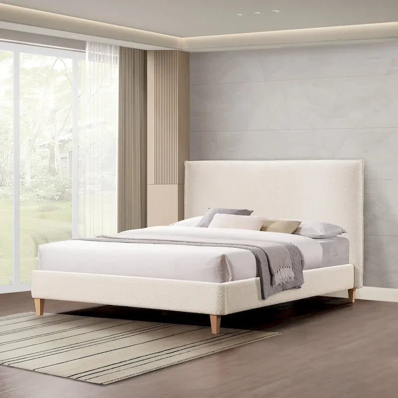 Queen Size Boucle Upholstered Platform Bed