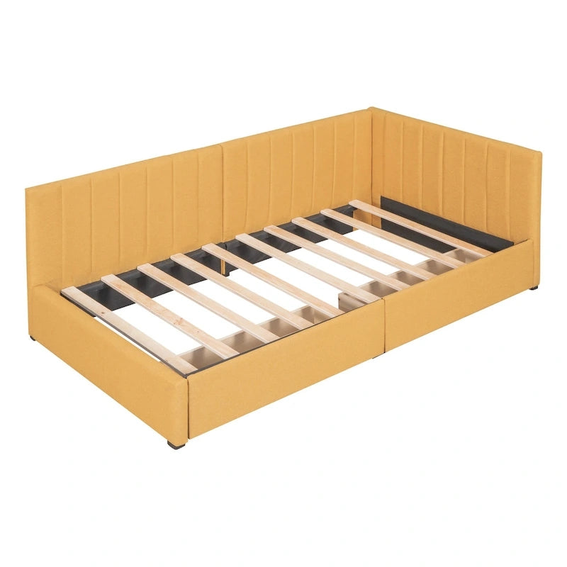 Yellow Linen Twin Upholstered Daybed with Storage Drawers - No Box Spring Required