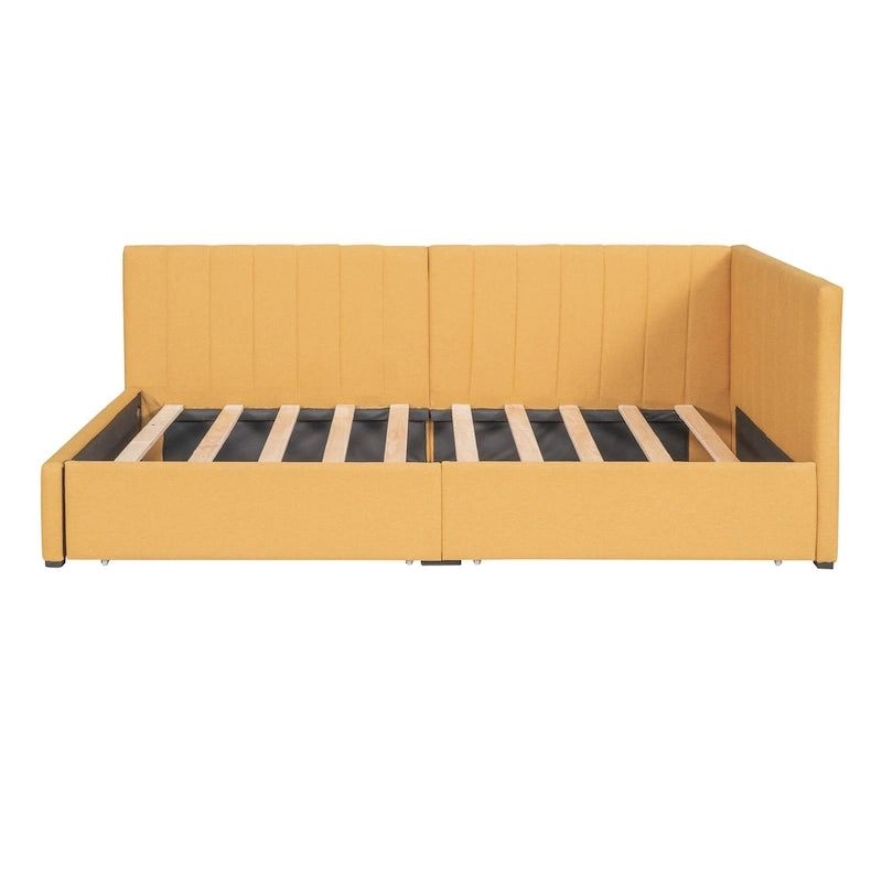 Yellow Linen Twin Upholstered Daybed with Storage Drawers - No Box Spring Required