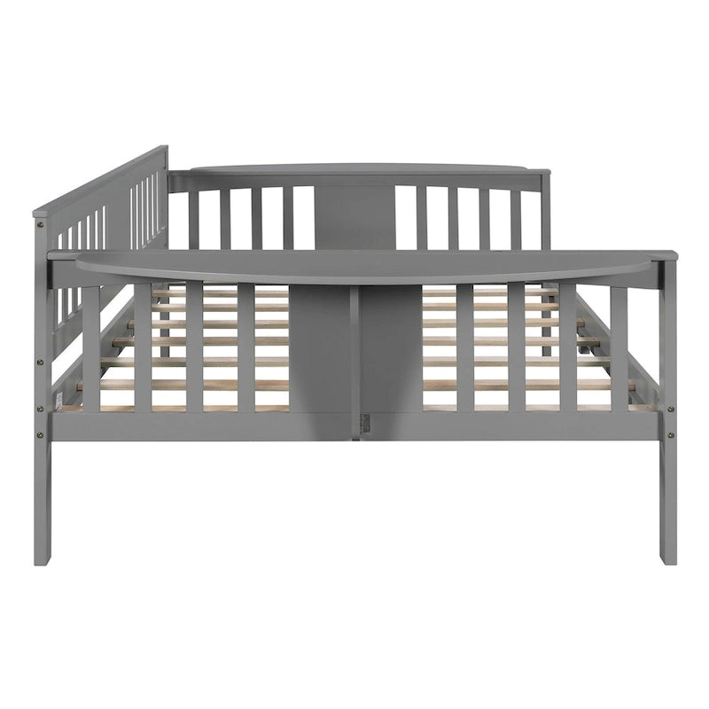 Grey Full Size Wooden Daybed with Storage Rack Handrail - No Box Spring Needed
