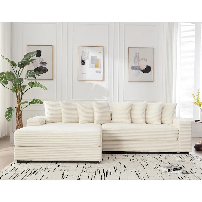 111 Corduroy L-Shaped Sectional Sofa with Left Chaise & 8 Pillows
