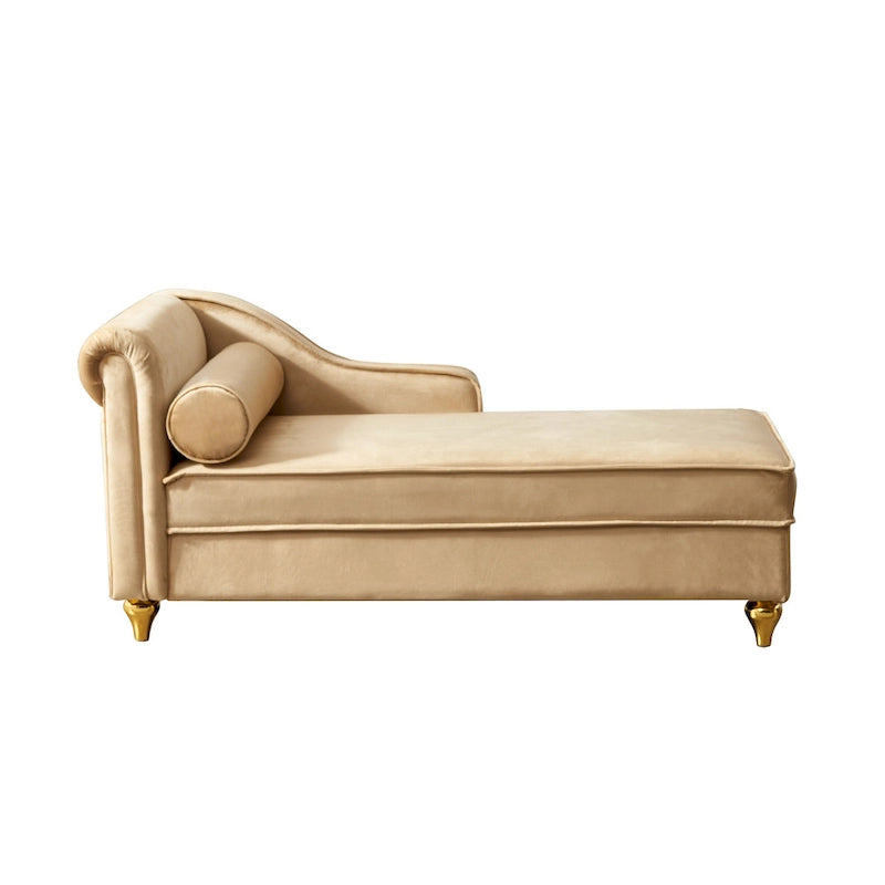 Khaki Modern 60.6 Velvet Upholstered Chaise Lounge Chair with Metal Legs and Storage