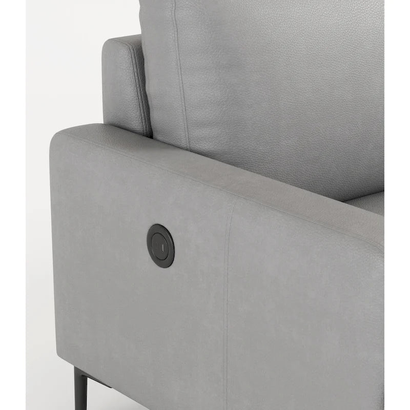 Light Gray Luxury 77 Genuine Leather 3-seater Sofa with USB Charger for Living Room