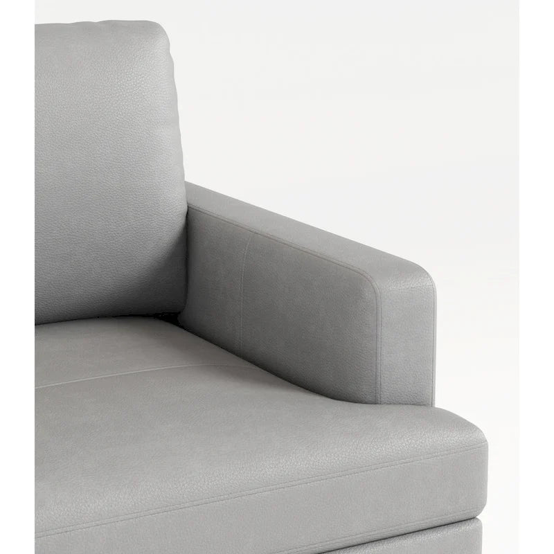 Light Gray Luxury 77 Genuine Leather 3-seater Sofa with USB Charger for Living Room