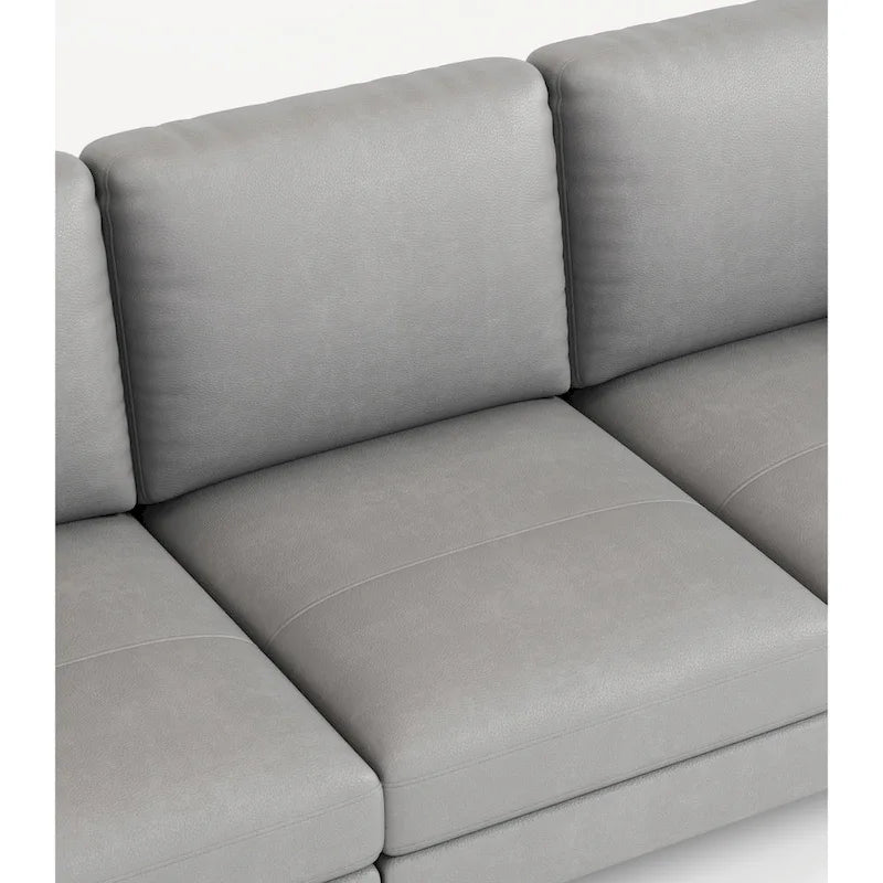 Light Gray Luxury 77 Genuine Leather 3-seater Sofa with USB Charger for Living Room