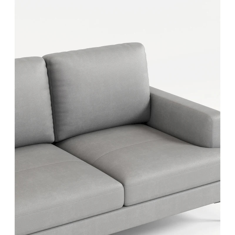 Light Gray Luxury 77 Genuine Leather 3-seater Sofa with USB Charger for Living Room