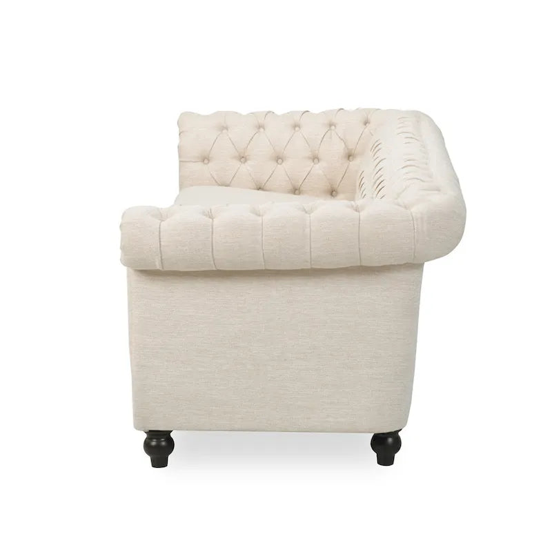 Beige Chesterfield Button Tufted 3-seater Sofa with Nailheads