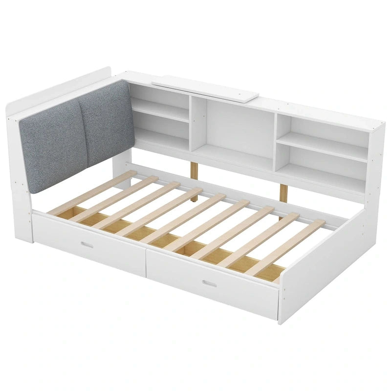 King Size Upholstered Bed with Storage Headboard and Trundle
