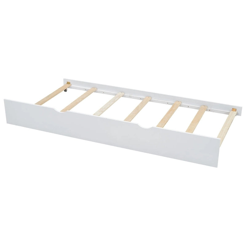 Twin Platform Bed with Storage Headboard, Pull-Out Shelves, and Trundle