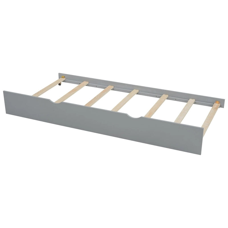 Twin Platform Bed with Storage Headboard, Pull-Out Shelves, and Trundle