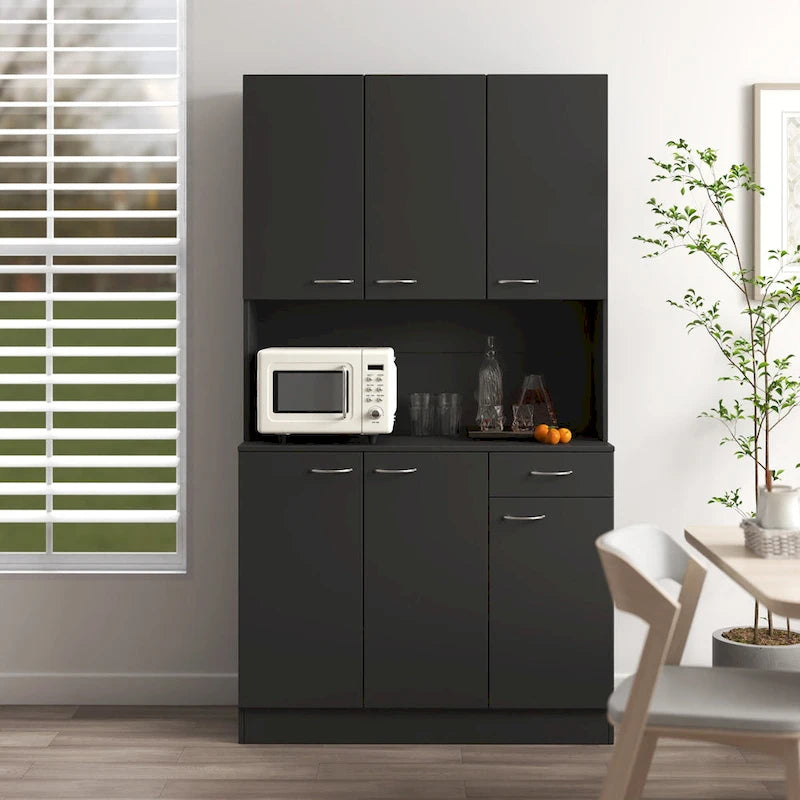Armoire Haute Moderne avec 6 Portes, 1 Étagère Ouverte et 1 Tiroir pour Chambre, Cuisine