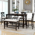 Espresso 6-Piece Counter Height Wooden Dining Table Set with 4 Chairs & Bench