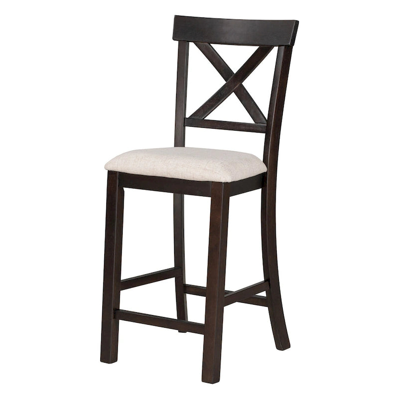 Espresso 6-Piece Counter Height Wooden Dining Table Set with 4 Chairs & Bench