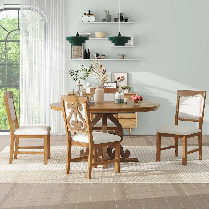 5-Piece Wooden Dining Table Set with Extendable Table & 4 Chairs