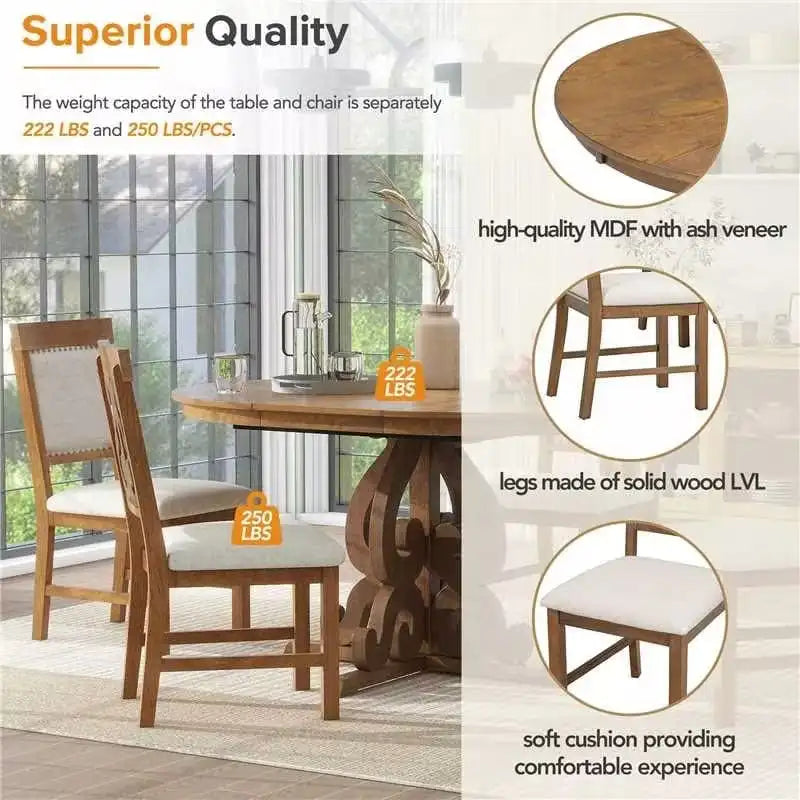 5-Piece Wooden Dining Table Set with Extendable Table & 4 Chairs