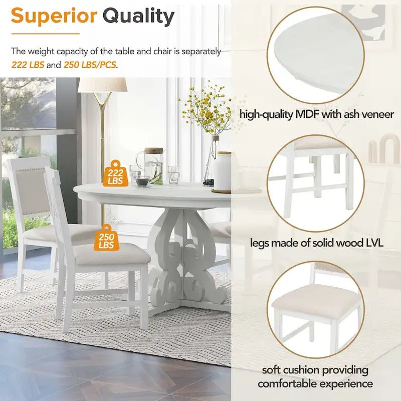 5-Piece Wooden Dining Table Set with Extendable Table & 4 Chairs