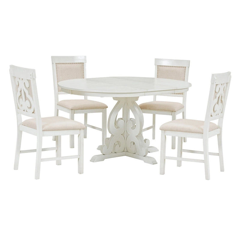 5-Piece Wooden Dining Table Set with Extendable Table & 4 Chairs