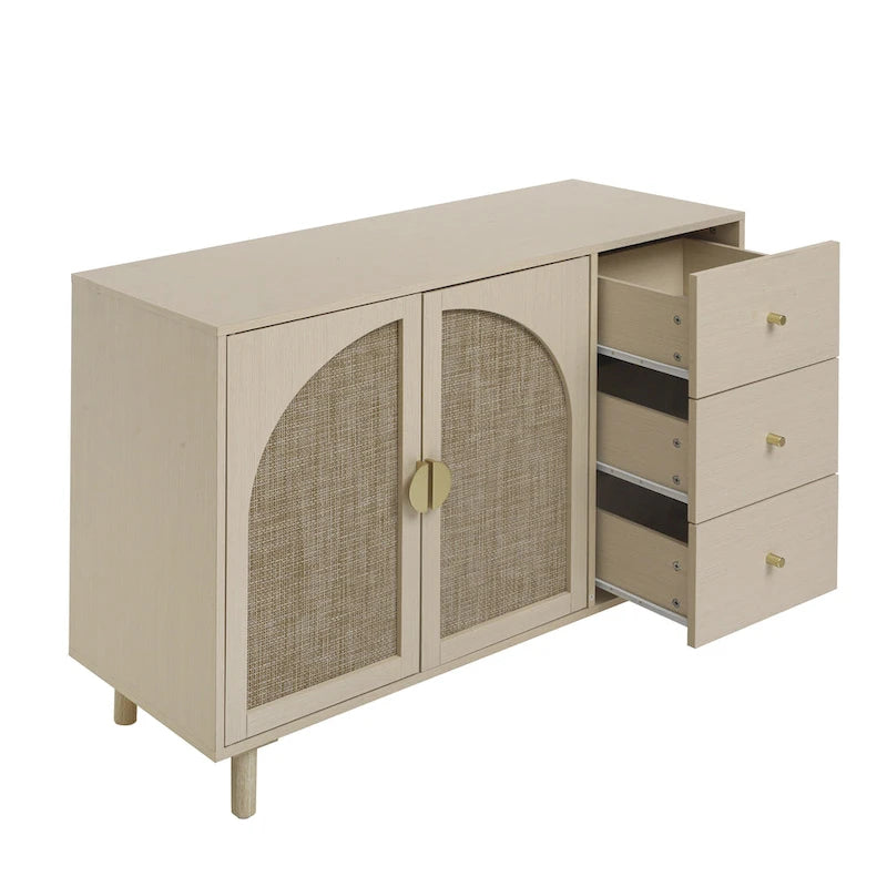 Modern 2-Door Storage Cabinet with 3 Drawers and Adjustable Shelves for Bedroom, Living Room, Study