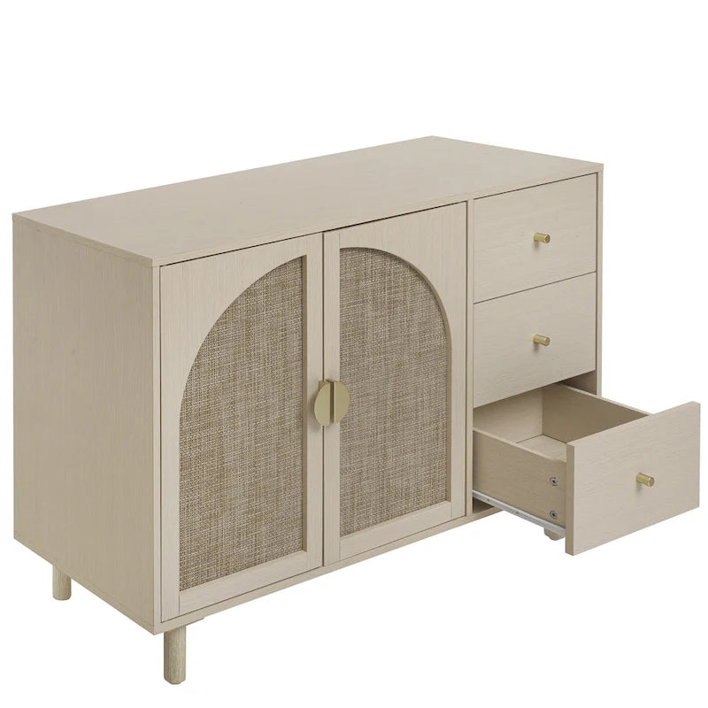 Modern 2-Door Storage Cabinet with 3 Drawers and Adjustable Shelves for Bedroom, Living Room, Study