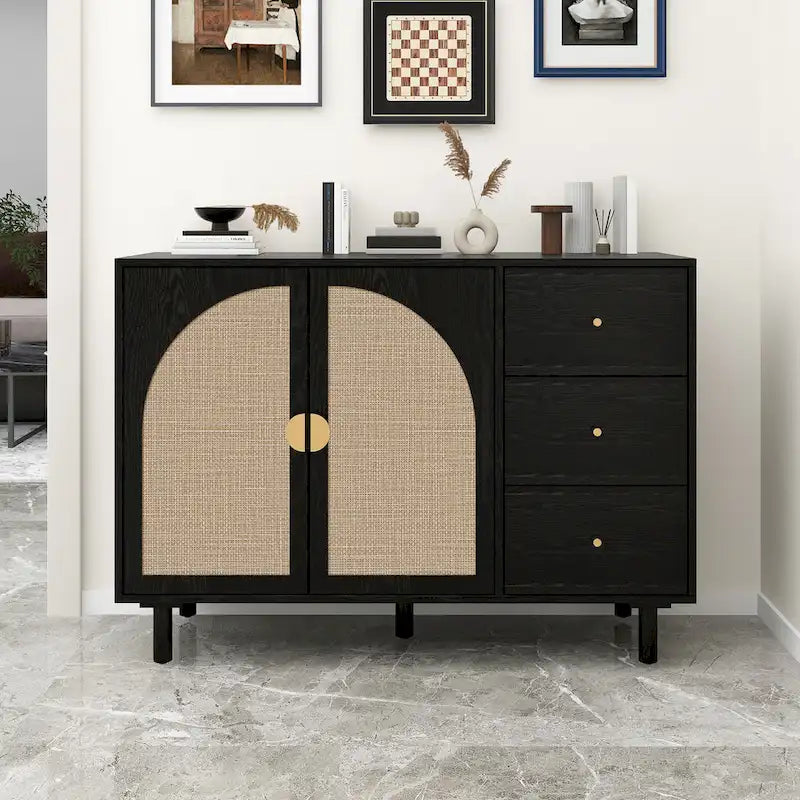 Modern 2-Door Storage Cabinet with 3 Drawers and Adjustable Shelves for Bedroom, Living Room, Study