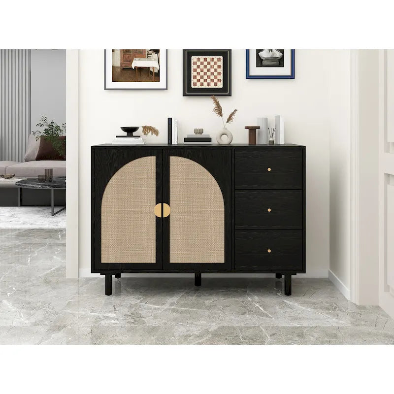 Modern 2-Door Storage Cabinet with 3 Drawers and Adjustable Shelves for Bedroom, Living Room, Study